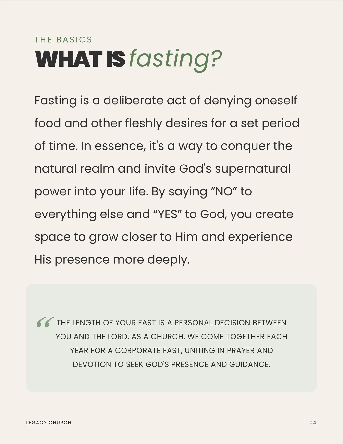 What is fasting? Denying food and other fleshly desires for a set time to draw closer to God